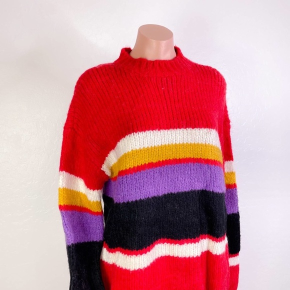 NWT Sanctuary x REVOVLE Party Stripe Sweater Wool Alpaca Soft Red Yellow Purple - Picture 4 of 16